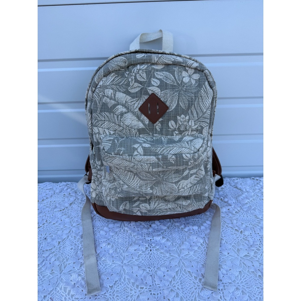 Wild‎ Fable Mini Backpack Beige Floral Canvas Brown Trim Small Casual Bag